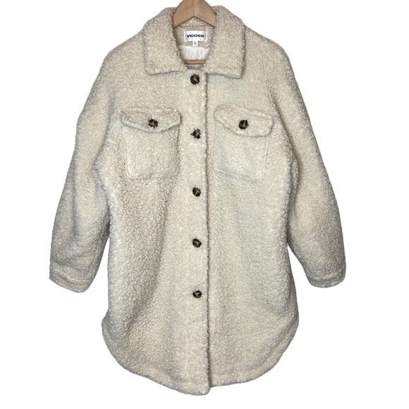 Vigoss Long Sherpa Teddy Coat Jacket in Cream size Large - Picture 1 of 5